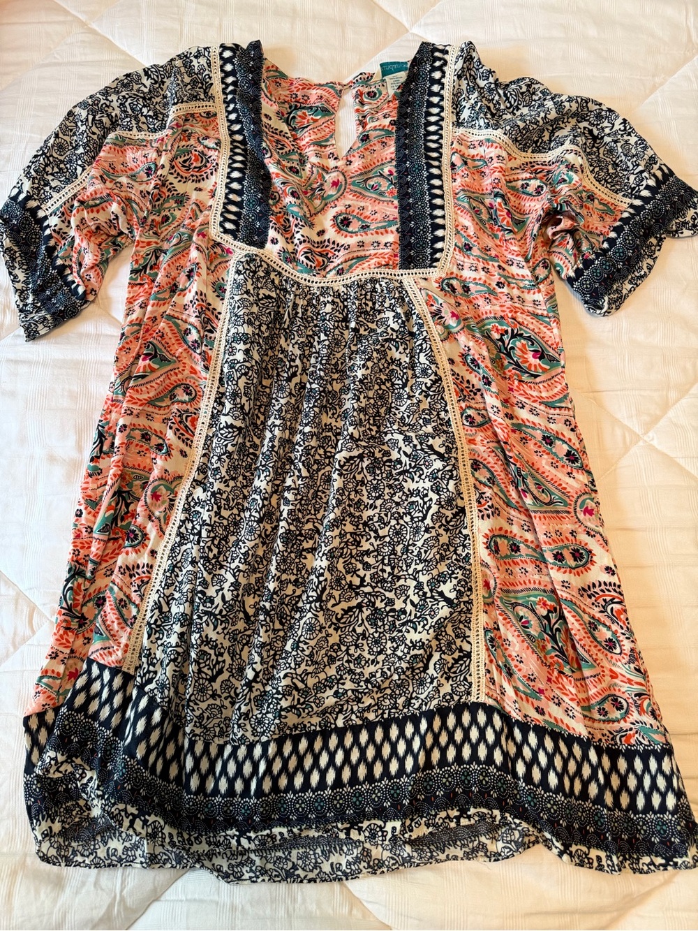 Sundance Boho Paisley Short Sleeve Dress
